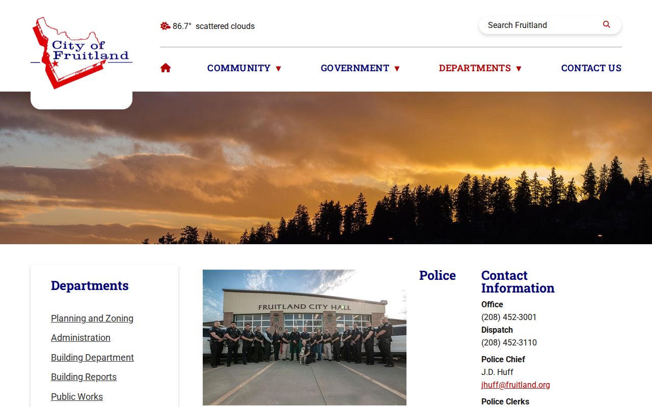 Fruitland criminal records and Police Department page