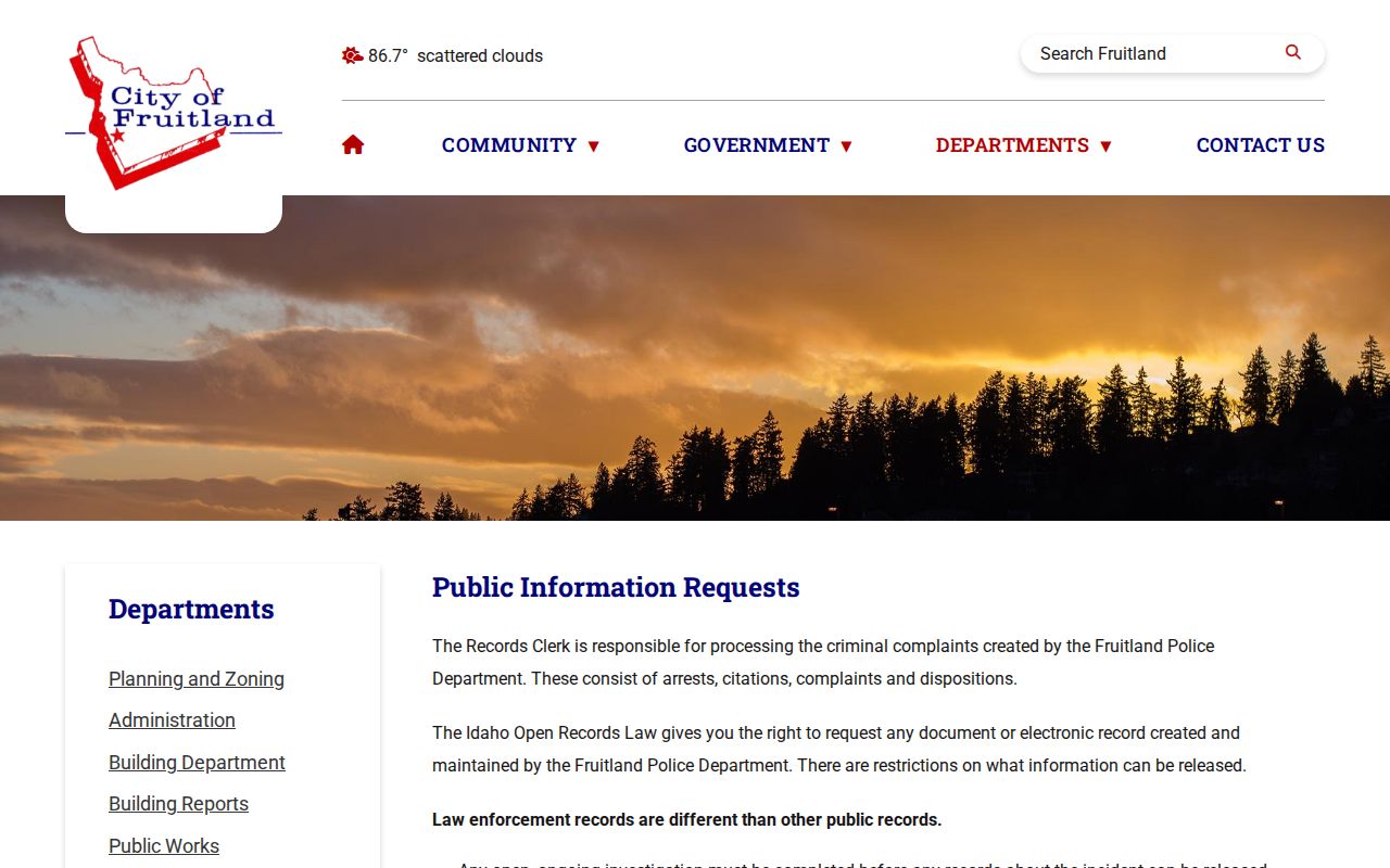 Fruitland criminal records public request page