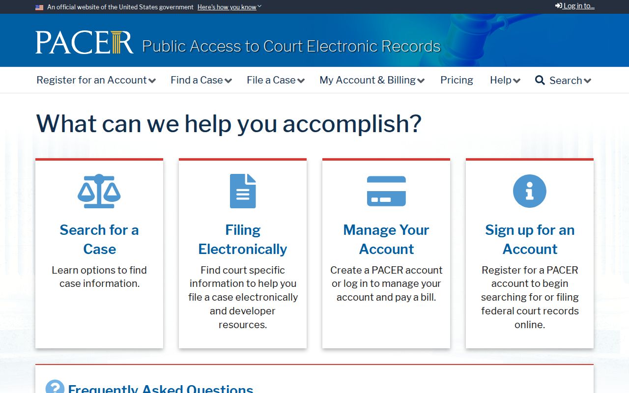 PACER federal court record access for cases connected to Payette County