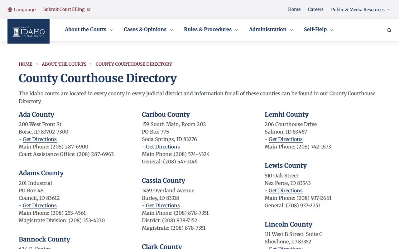 Idaho courthouse directory entry used to locate Payette County court contacts