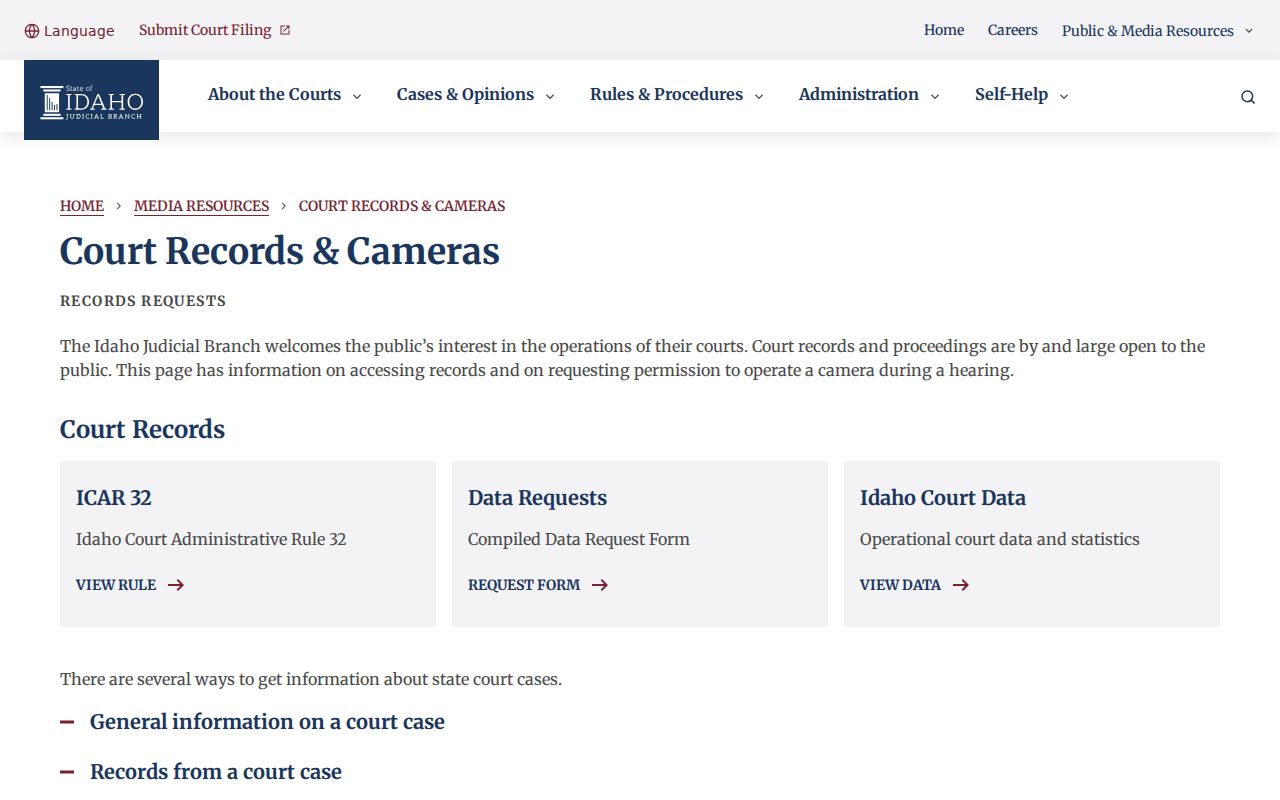 Idaho court record access instructions relevant to Payette County case copies