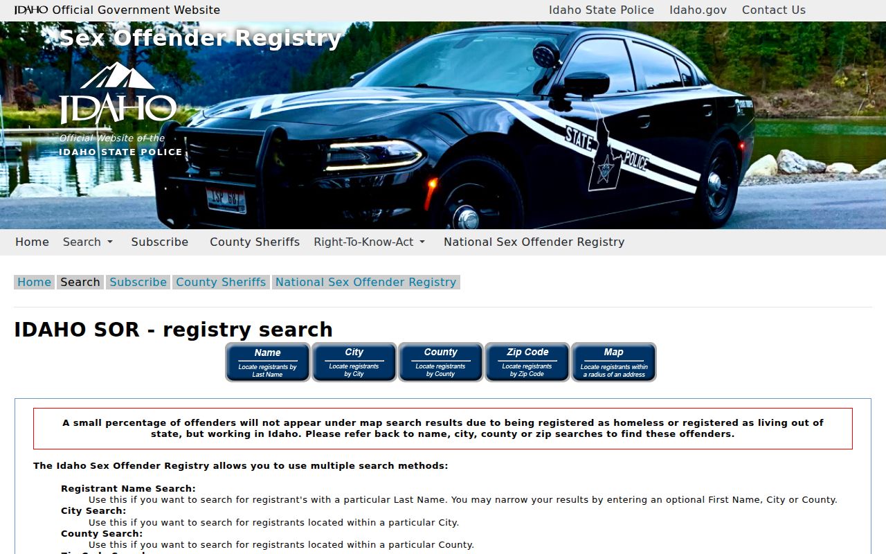 Payette County sex offender search modes in the Idaho registry