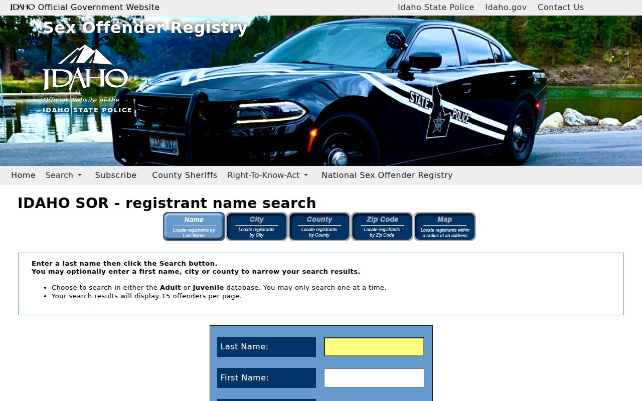 Payette County sex offender registry name search interface